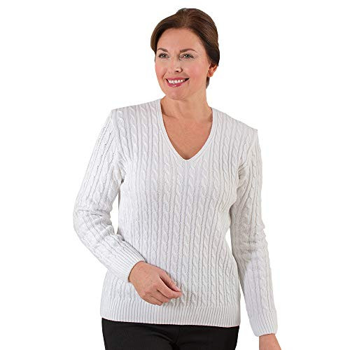 Fashion Friendly Ladies V-Neck Cable Knit Jumper | 8 Available (White, 2XL) | Amazon (UK)