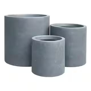 15.8 in., 12.6 in. and 9.8 in. Tall Charcoal Lightweight Concrete Outdoor Modern Cylindrical Plan... | The Home Depot