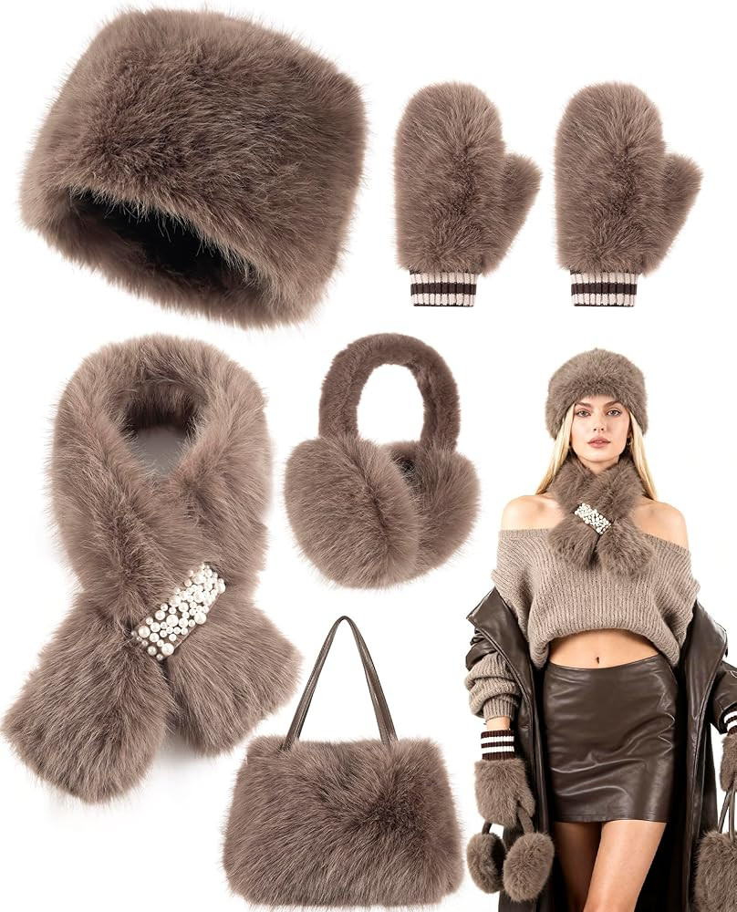 Christmas Gifts Sets for Women-5 Piece, Faux Fur Bucket Hat and Glove Set, Personalized Gifts for... | Amazon (US)
