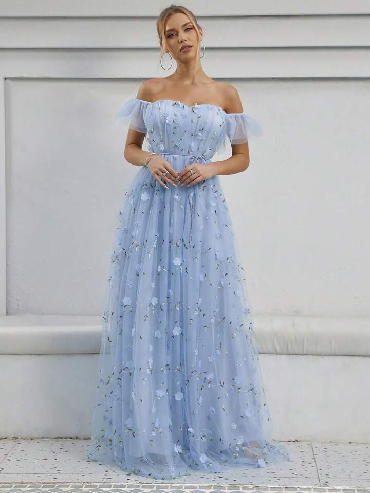 Tulle Bridal Dress, Appliqué Flower Dress, Mother Of The Bride Dress, Wedding Guest, Vday, Easter,  | SHEIN