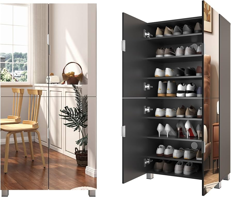 Mirror Shoe Cabinet with 4 Mirrored-Door Shoe Storage Cabinet | Amazon (US)