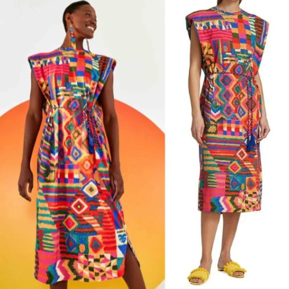 New! Farm Rio summer patches t-shirt colorful midi dress nwt 17320 | Poshmark