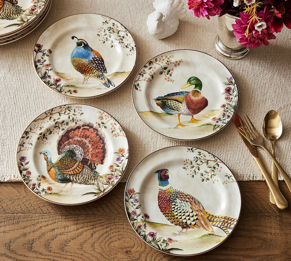 Botanical Harvest Bird Stoneware Salad Plates - Mixed Set of 4 | Pottery Barn (US)