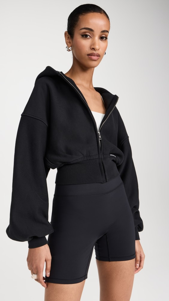 Alexander Wang Cropped Zip Up Hoodie with Branded Seam Label | Shopbop | Shopbop