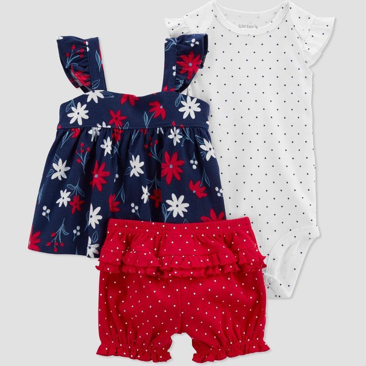 Carter's Just One You®️ Baby Girls' Floral Top & Bottom Set - Red/White/Blue | Target