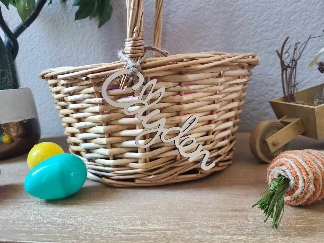 Easter Basket Name Tags // Wooden Gift Tag // Easter Bunny Ears // Bunny Ear Tag // First Easter | Etsy (US)