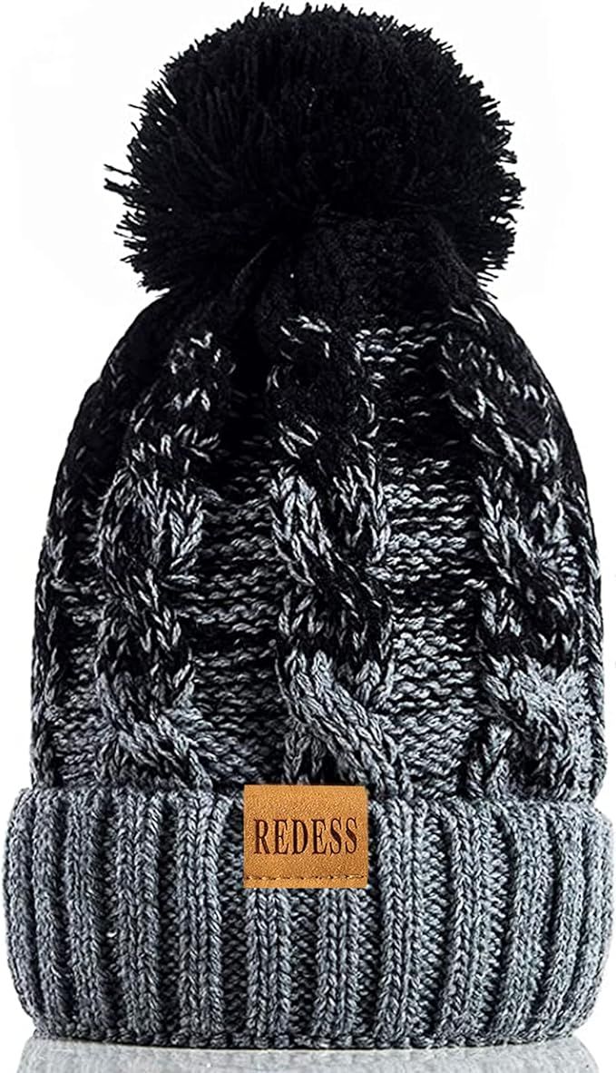 REDESS Women Winter Pompom Beanie Hat with Warm Fleece Lined, Thick Slouchy Snow Knit Skull Ski C... | Amazon (US)