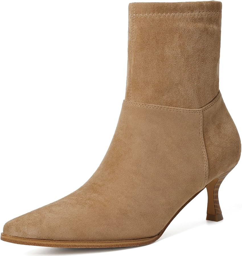 RIBONGZ Ankl Boots for Women Stiletto Kitten Heel Sexy Cowgirl Booties Side Zipper Pointed Toe Lo... | Amazon (US)