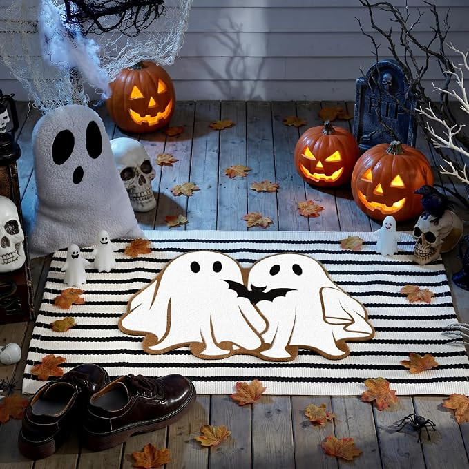 2 Pcs Halloween Door Mat Outdoor Ghost Welcome Mats for Front Door Non Slip Cute Ghost Coir Mat a... | Amazon (US)