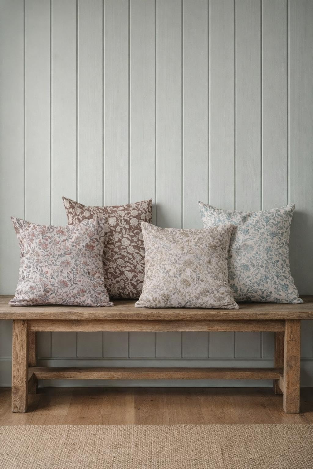 Ancordivo Vintage Floral Pillow Covers 20x20 Inch Set of 2 Antique Flower Block Print Pillowcases Smoke Blue Gray Neutral Traditional Square Cushion Case Decoration for Couch Home Decor | Amazon (US)