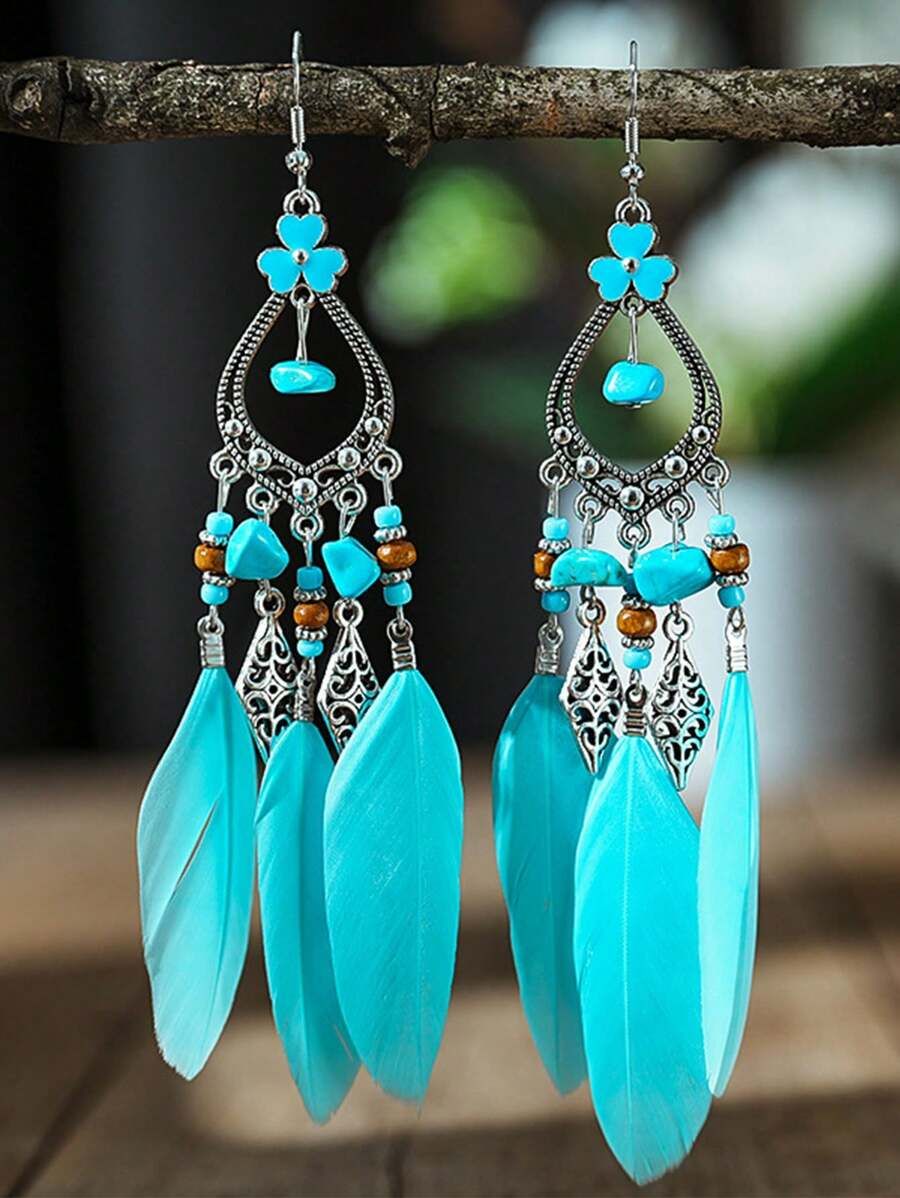 1 Pair Of Artsy Retro Personality Exaggerated Bohemian Demeanor Fake Wind Water Drop Cutout Irreg... | SHEIN