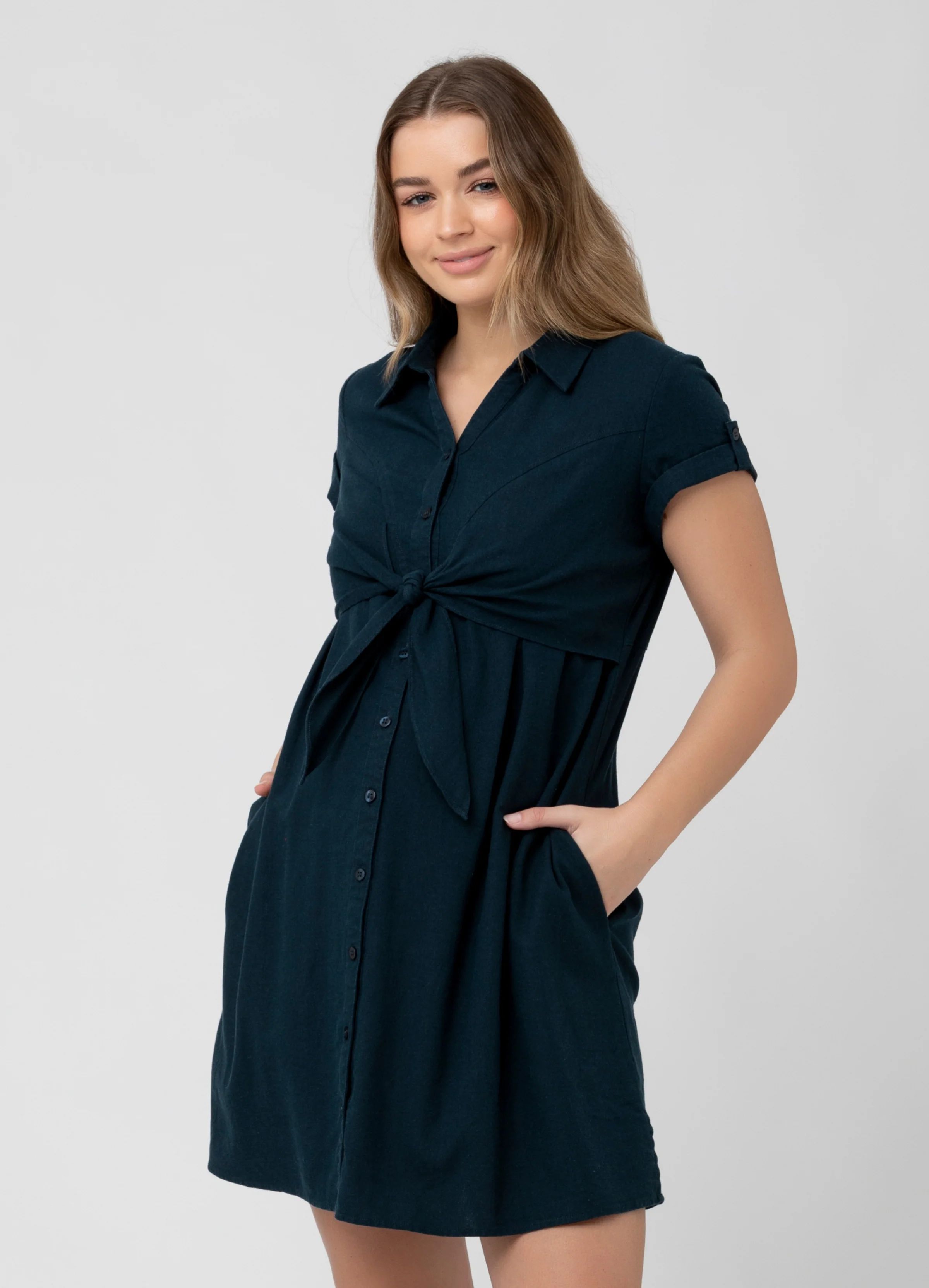 Colette Tie Up Linen Maternity Dress | Ingrid & Isabel