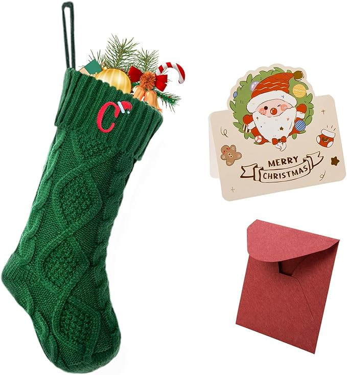Ulico Christmas Stockings with Initials, 18’’ Large Embroidered Monogram Knit Christmas Stock... | Amazon (US)