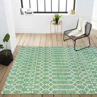 JONATHAN Y Ourika Moroccan Geometric Textured Weave Green/Cream 8 ft. x 10 ft. Indoor/Outdoor Are... | The Home Depot
