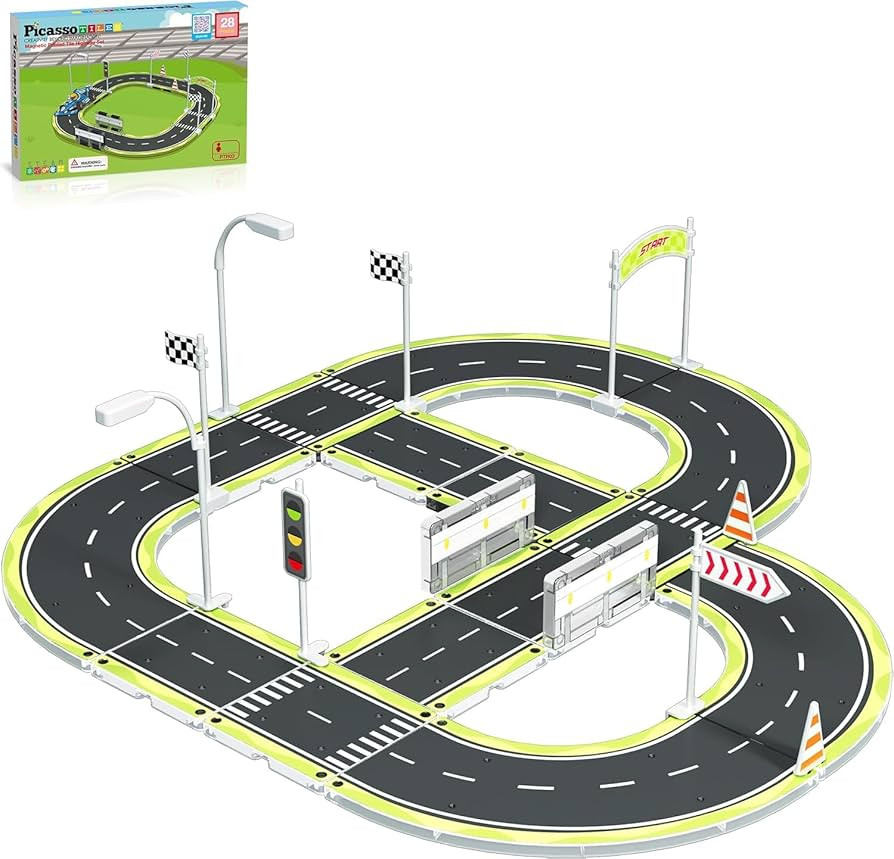 PicassoTiles Magnet Tile Building Block Construction Toy Set Street Sign Traffic Kit Highway Road... | Amazon (US)