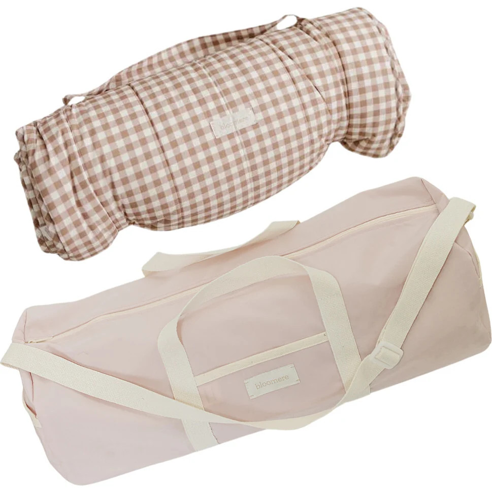 Nap Mat Set, Brown Gingham & Pink Bag | Maisonette
