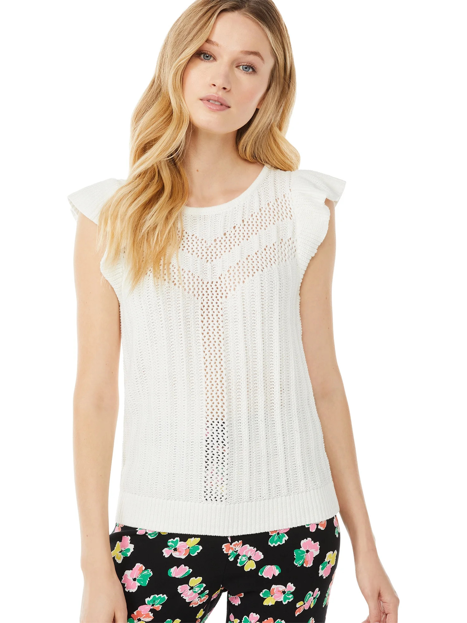 Scoop Women’s Pointelle Tank Top with Ruffle Sleeves | Walmart (US)