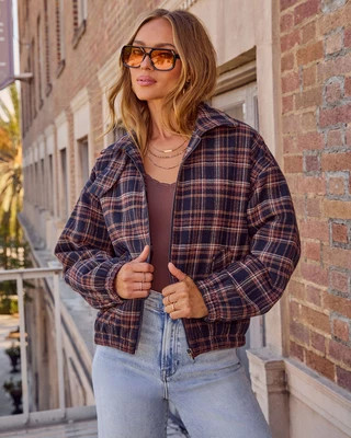 Diane Plaid Funnel Neck Bomber Jacket Navy Plaid / XS | VICI