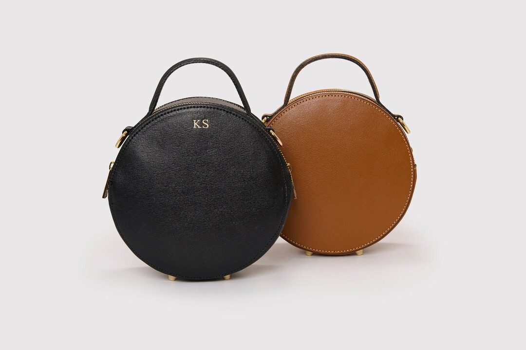 Personalised Circular Leather Bag, Round Shape Crossbody Bag - Etsy UK | Etsy (US)