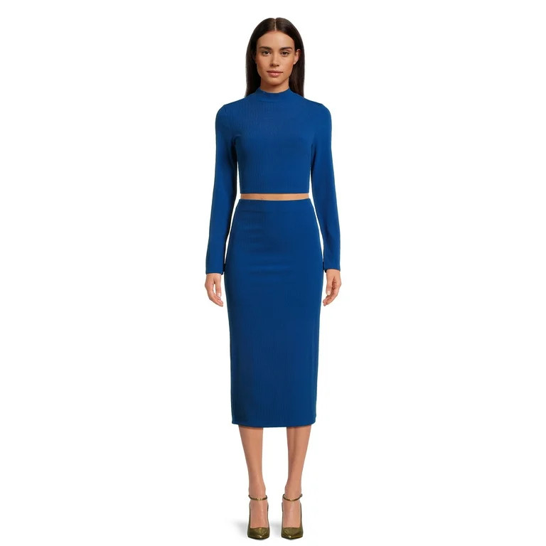 No Boundaries Juniors Mock Neck Top and Skirt Set, 2-Piece, Sizes XS-3XL | Walmart (US)