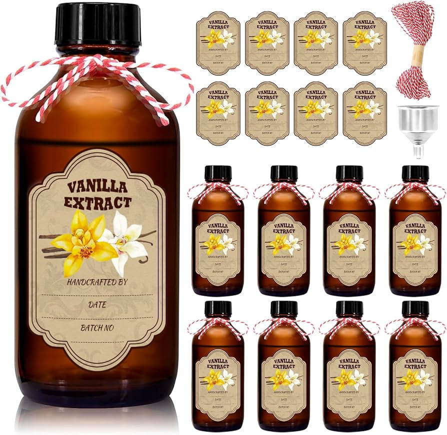 8 Pack Amber Glass Vanilla Extract Bottles with Lids, 8oz, Cooking, Gifting, Social Events, DIY P... | Amazon (US)