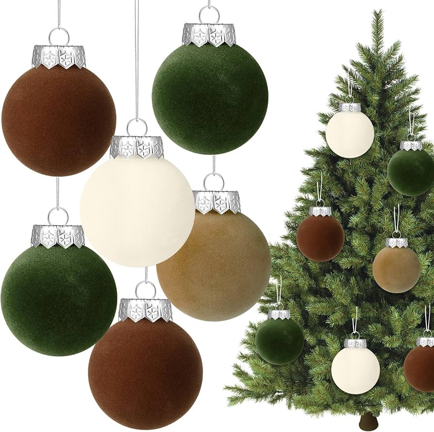 YUJUN 12 PCS Christmas Large Velvet Balls Ornaments 3.14In Shatterproof White Green Tree Hanging ... | Amazon (US)