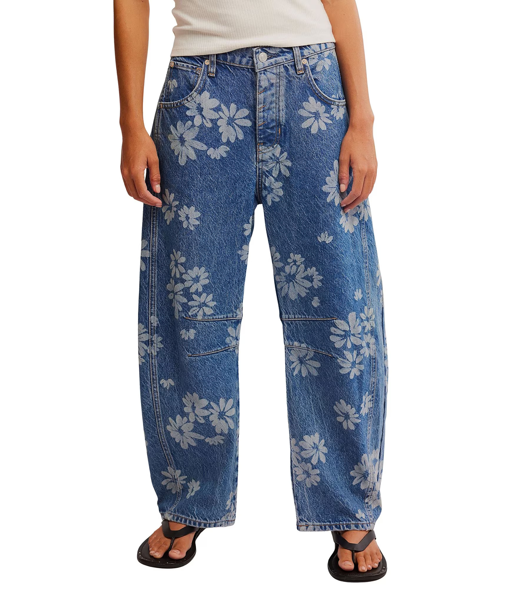 We The Free Good Luck Floral Printed Mid Rise Barrel Jeans | Dillard's