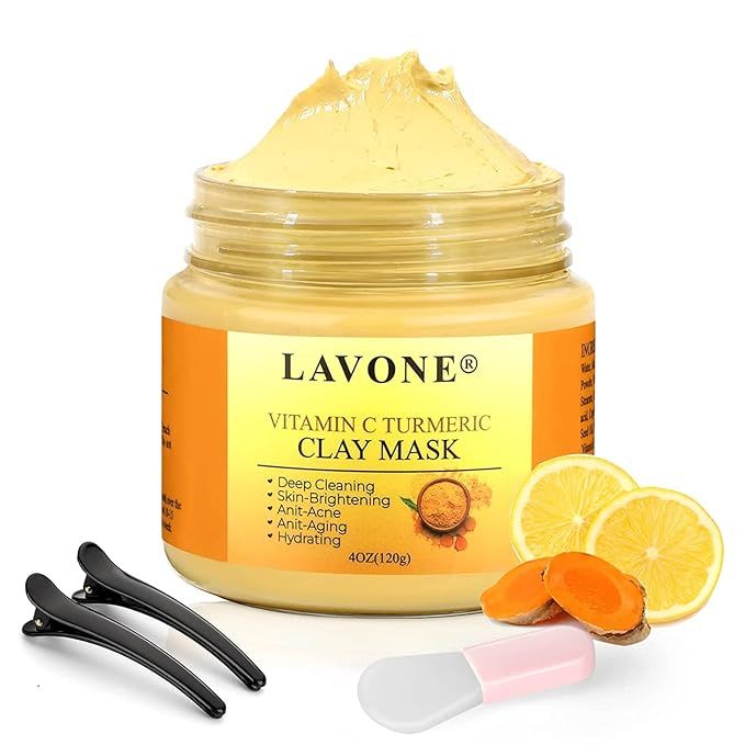 LAVONE Turmeric Vitamin C Clay Mask, Face Mask Skin Care with Vitamin C, Aloe and Turmeric Extrac... | Amazon (US)