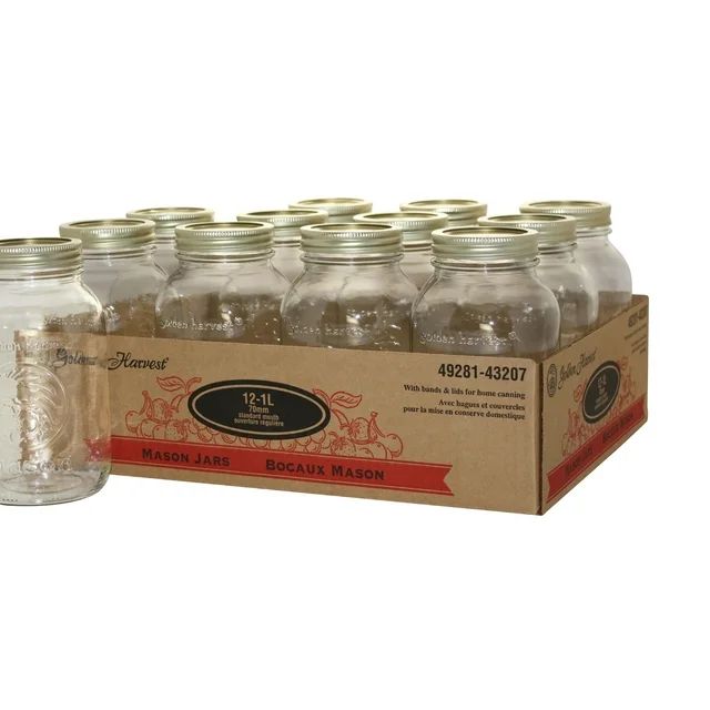Golden Harvest 1-Liter Glass Mason Jars, 12 Pack | Walmart (US)