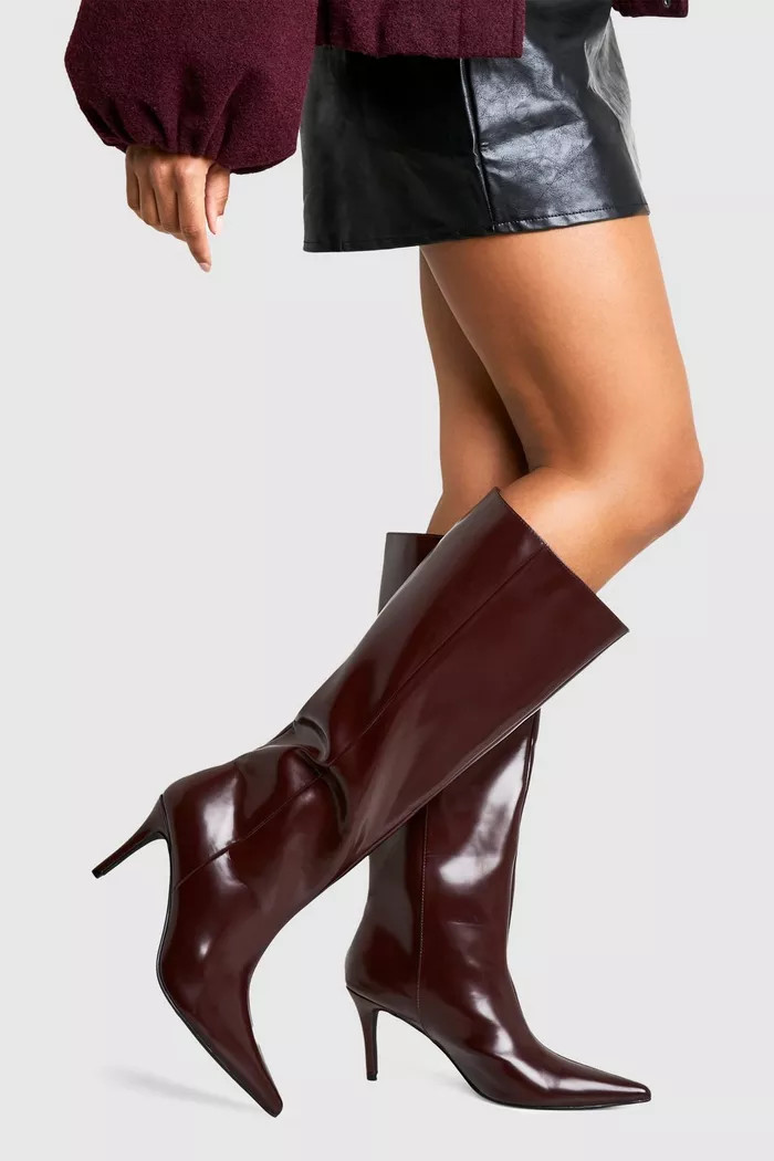 Premium Leather Look Pointed Knee High Boots | boohoo (US & Canada)