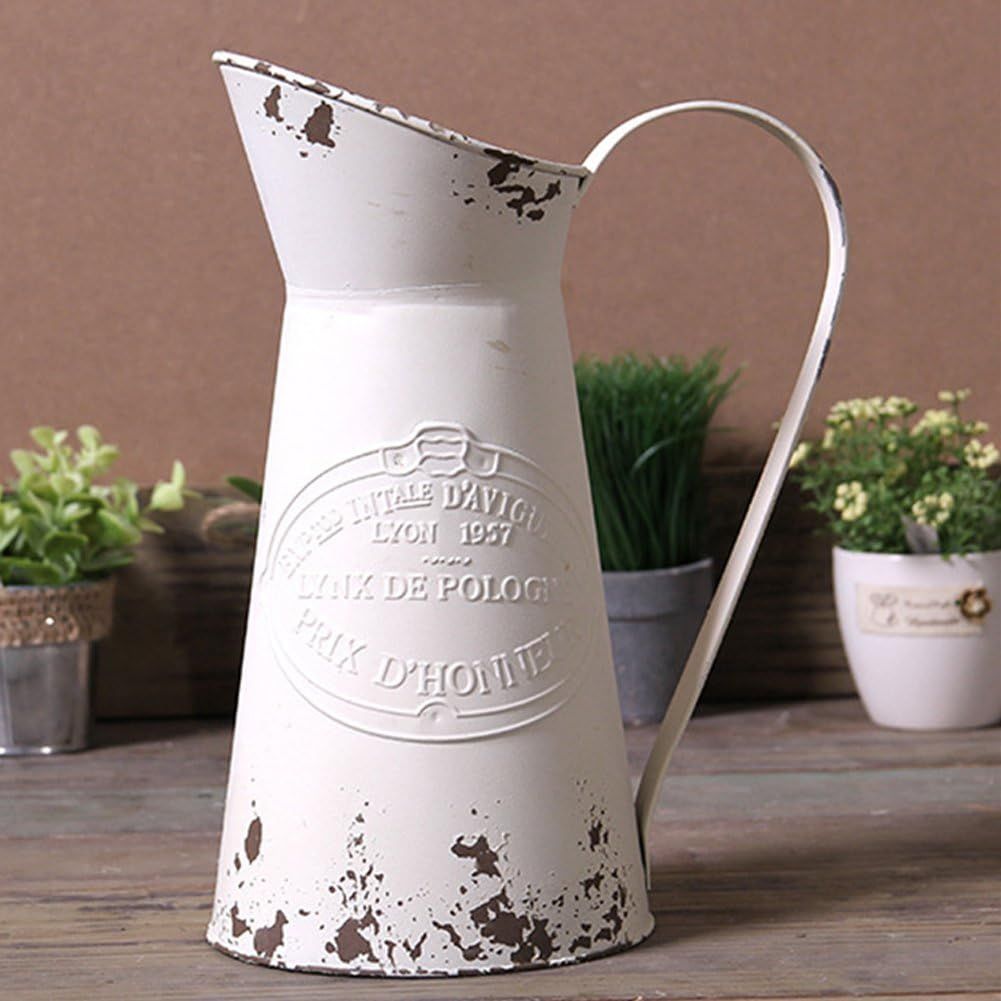 VANCORE Shabby Chic Large Metal Jug Flower Pitcher Vase | Amazon (US)