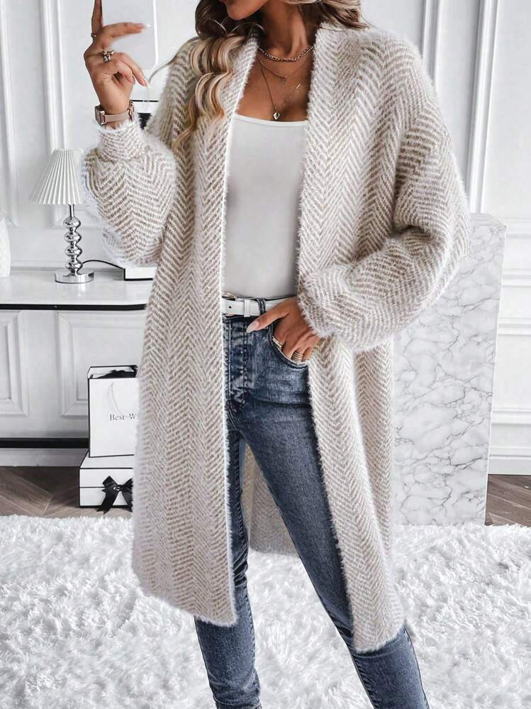 EMERY ROSE Fashionable Casual Versatile Loose Faux Fur Textured Cardigan Sweater For Women, Autumn/Winter | SHEIN