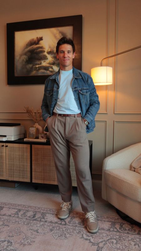 Styling a jean jacket with trousers and a plain tee! Great for a casual date lookk

#LTKmens #LTKstyletip