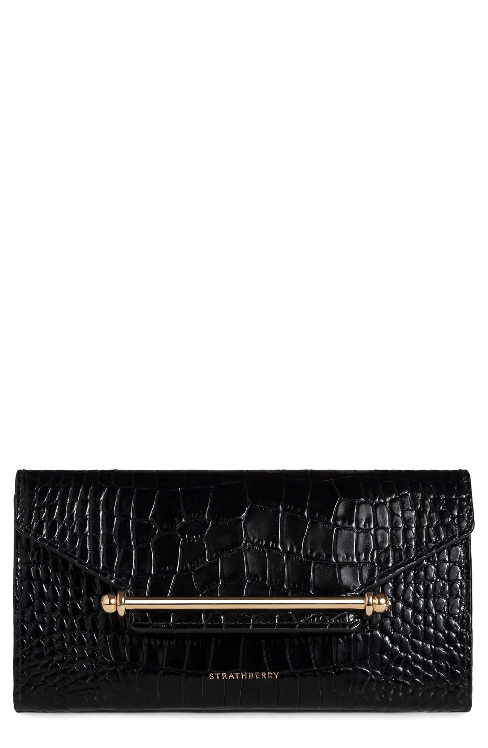 Strathberry Multrees Croc Embossed Leather Wallet on a Chain | Nordstrom | Nordstrom