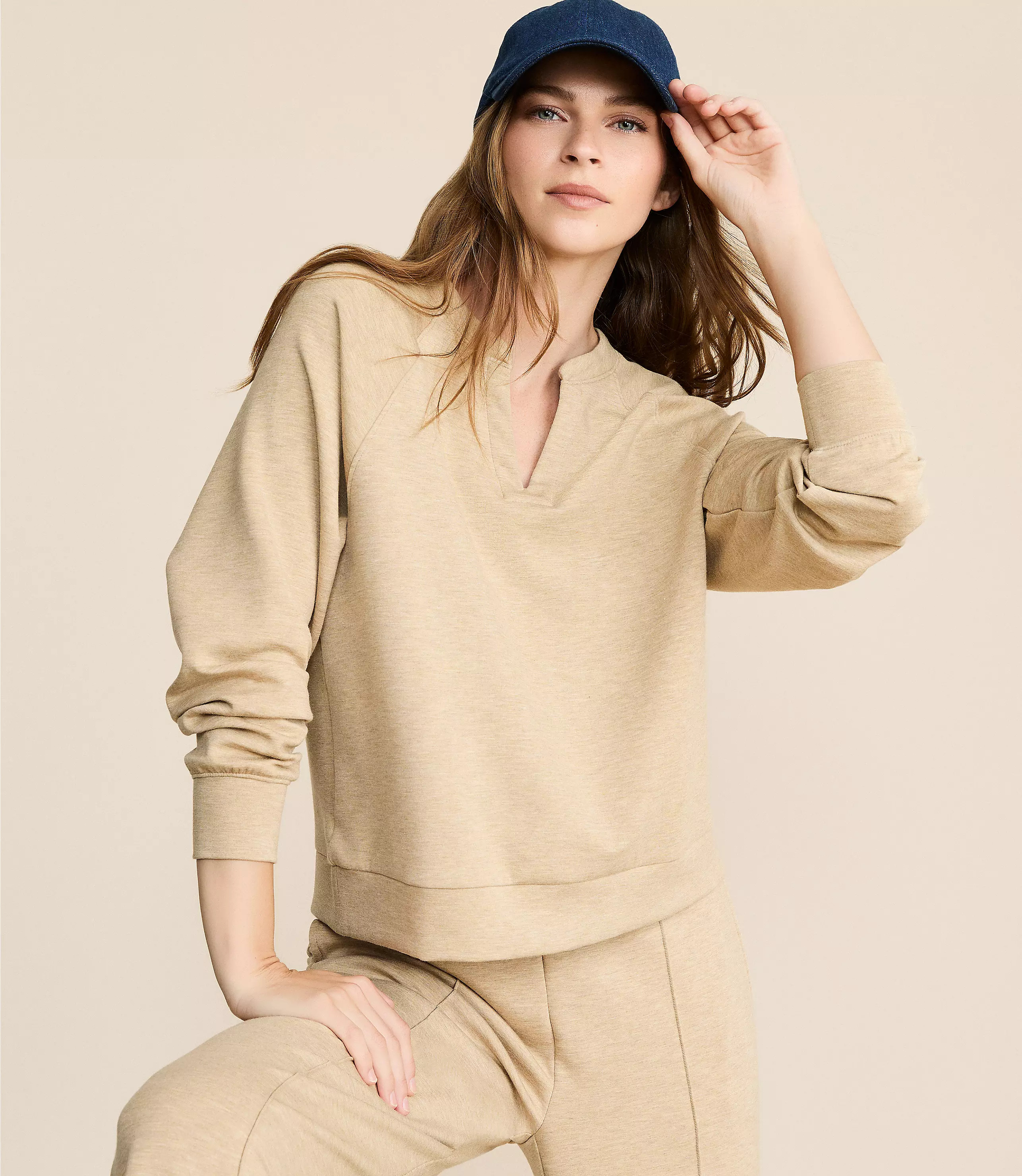 Lou & Grey Heathered Scubasoft Split Neck Top | LOFT