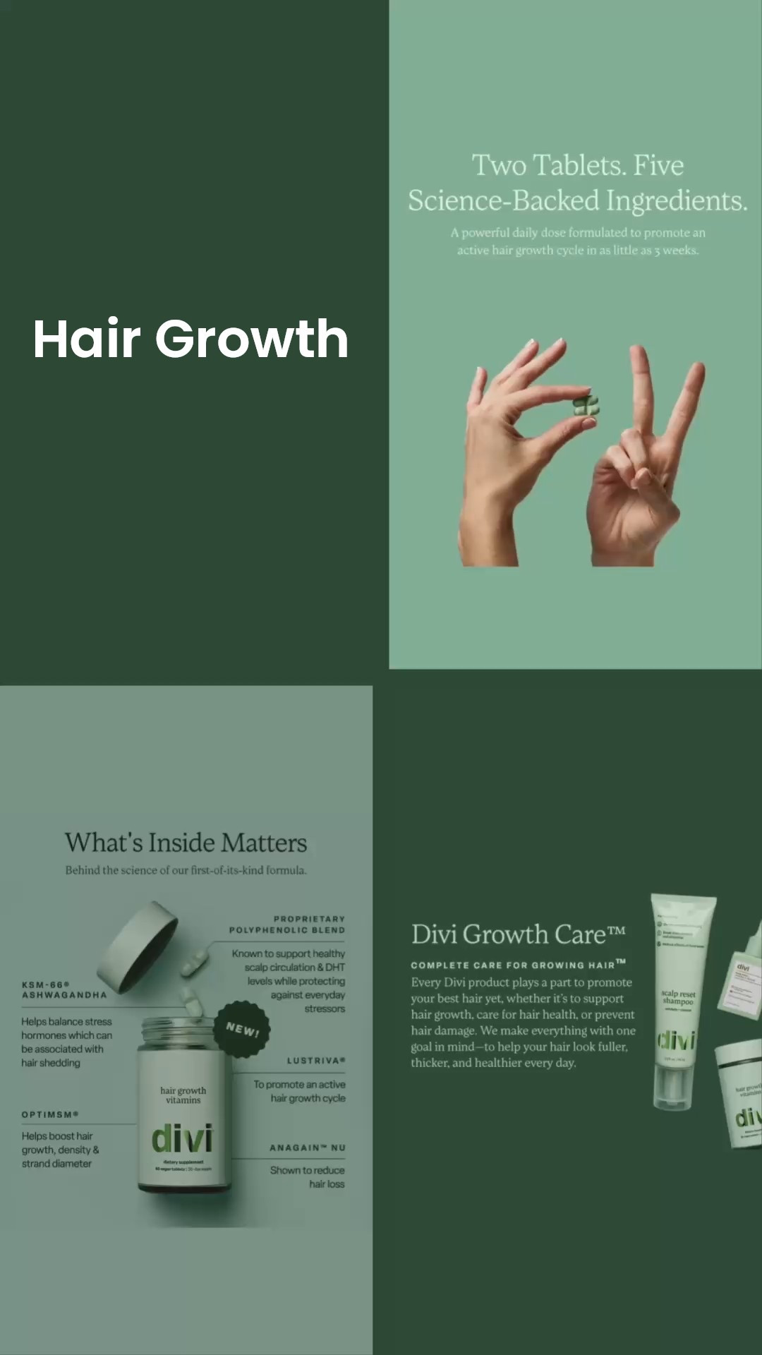 Healthy hair starts from within 🌱

These Divi hair growth vitamins are part of my daily routine to support stronger, fuller-looking hair from the inside out. 
With science-backed ingredients like ashwagandha, biotin, and a proprietary polyphenolic blend, they’re designed to support hair growth, density, and overall scalp health.

I love that it’s just two tablets a day and focuses on long-term hair health — especially important postpartum when shedding can feel overwhelming. 
Consistency is key, and this makes it easy.

Linked here to shop ✨

#LTKselfcare #LTKBaby #LTKBeauty