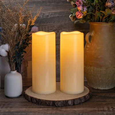 2 Piecer Waterproof Outdoor Flameless Pillar Candles With Remote And Timers (Warm Yellow Light) | Wayfair North America