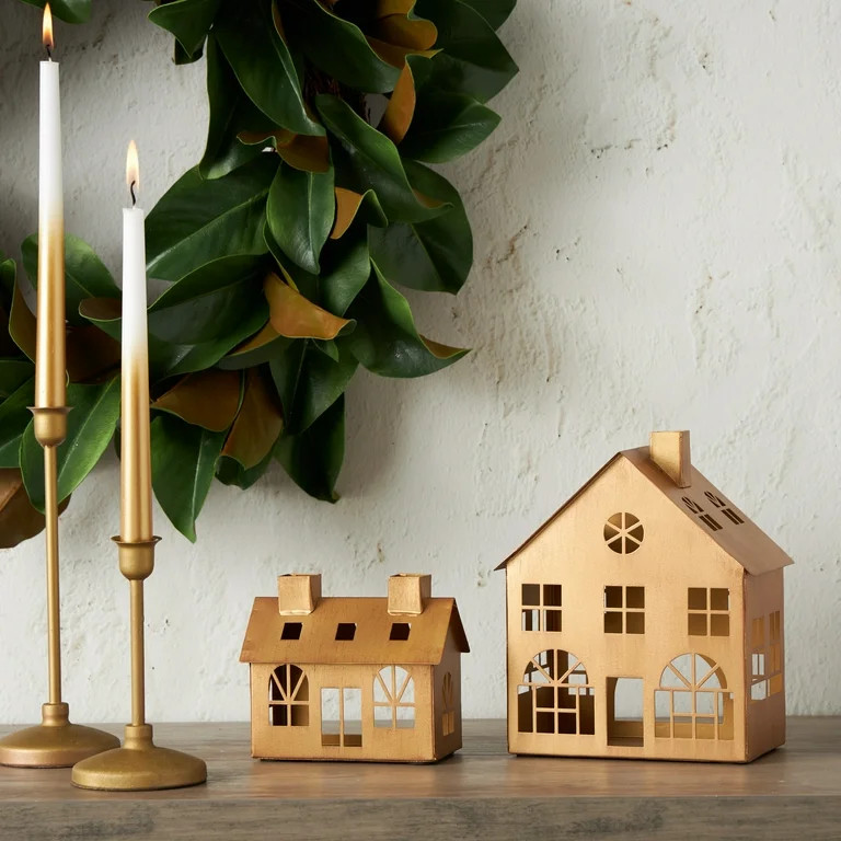 Large Metal Decorative House Christmas Tabletop Decoration, Bronze, 8.5", by My Texas House | Walmart (US)