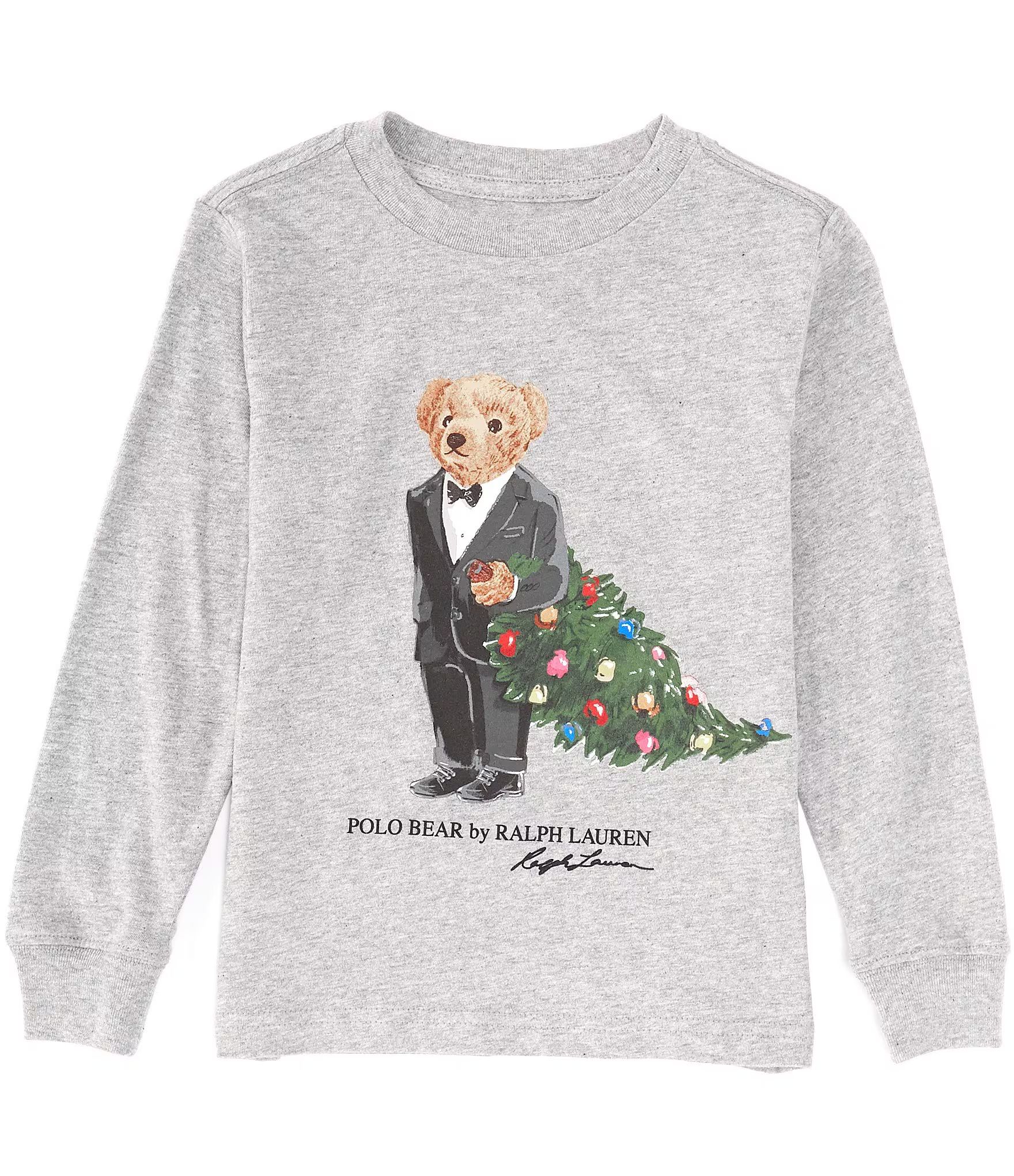 Little Boys 2T-7 Christmas Tree Polo Bear Long Sleeve Tee | Dillard's