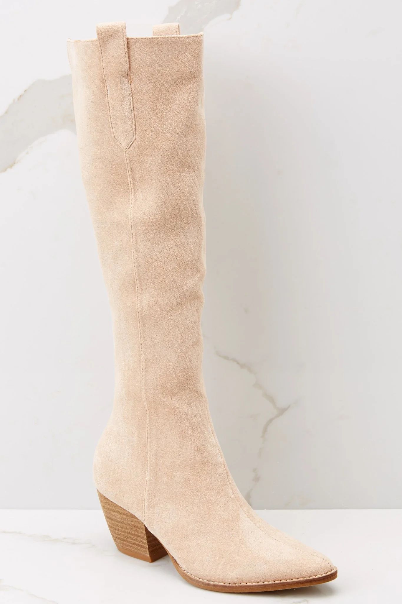 It's Been Real Taupe Boots | Red Dress 