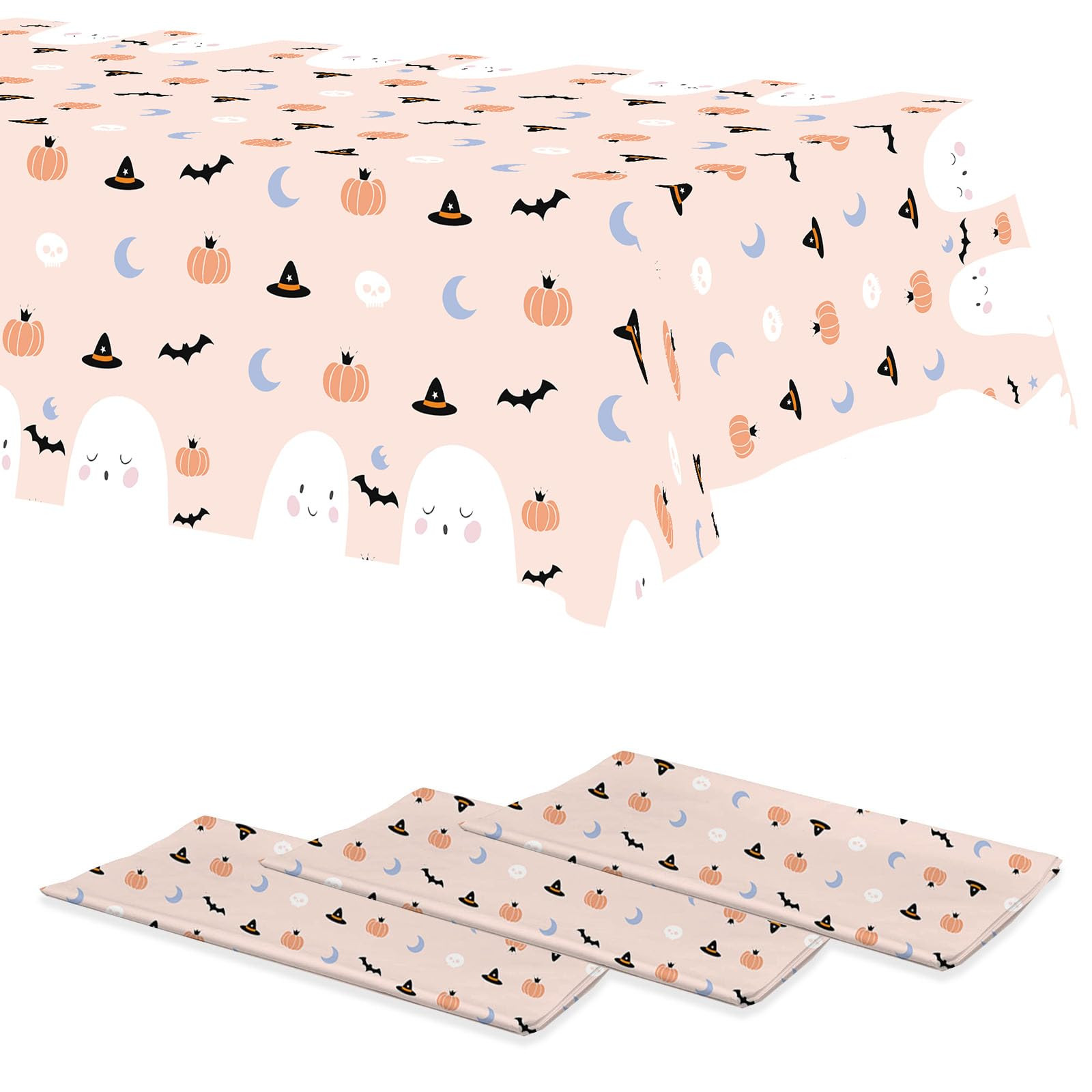 Mocsicka 3Pcs Boo Halloween Tablecloth Pink Ghost Party Decorations Birthday Plastic Table Cover ... | Amazon (US)