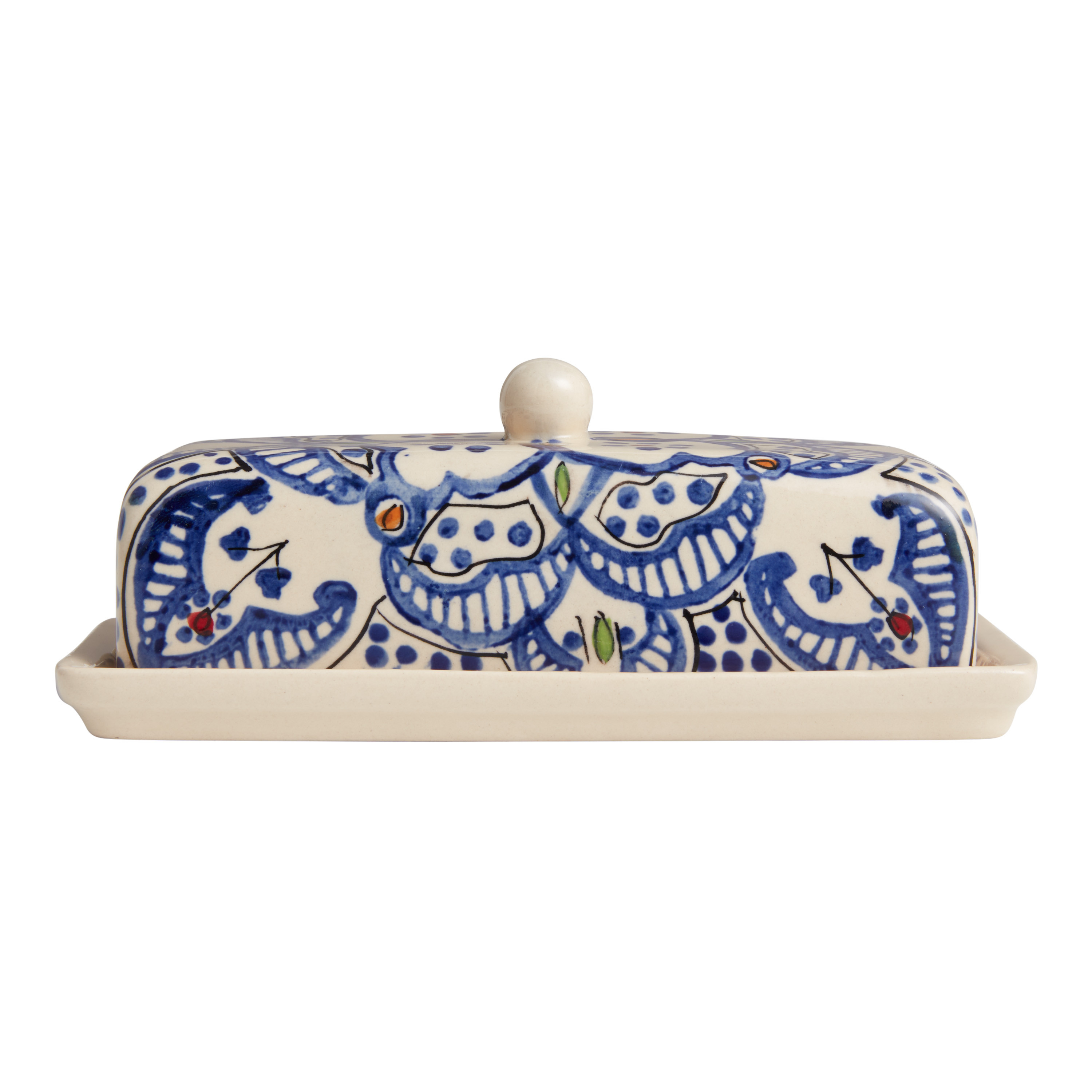 Tunis White And Blue Ceramic Butter Dish | World Market