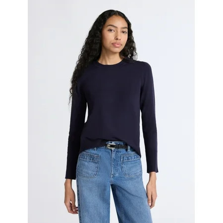 Free Assembly Women s and Women s Plus Cozy Yarn Crewneck Sweater with Long Sleeves. Lightweight Sizes XS-4X | Walmart (US)