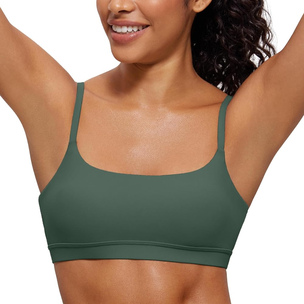 CRZ YOGA Womens Butterluxe Adjustable Spaghetti Strap Sports Bra - Scoop Neck Wireless Padded Yog... | Amazon (US)