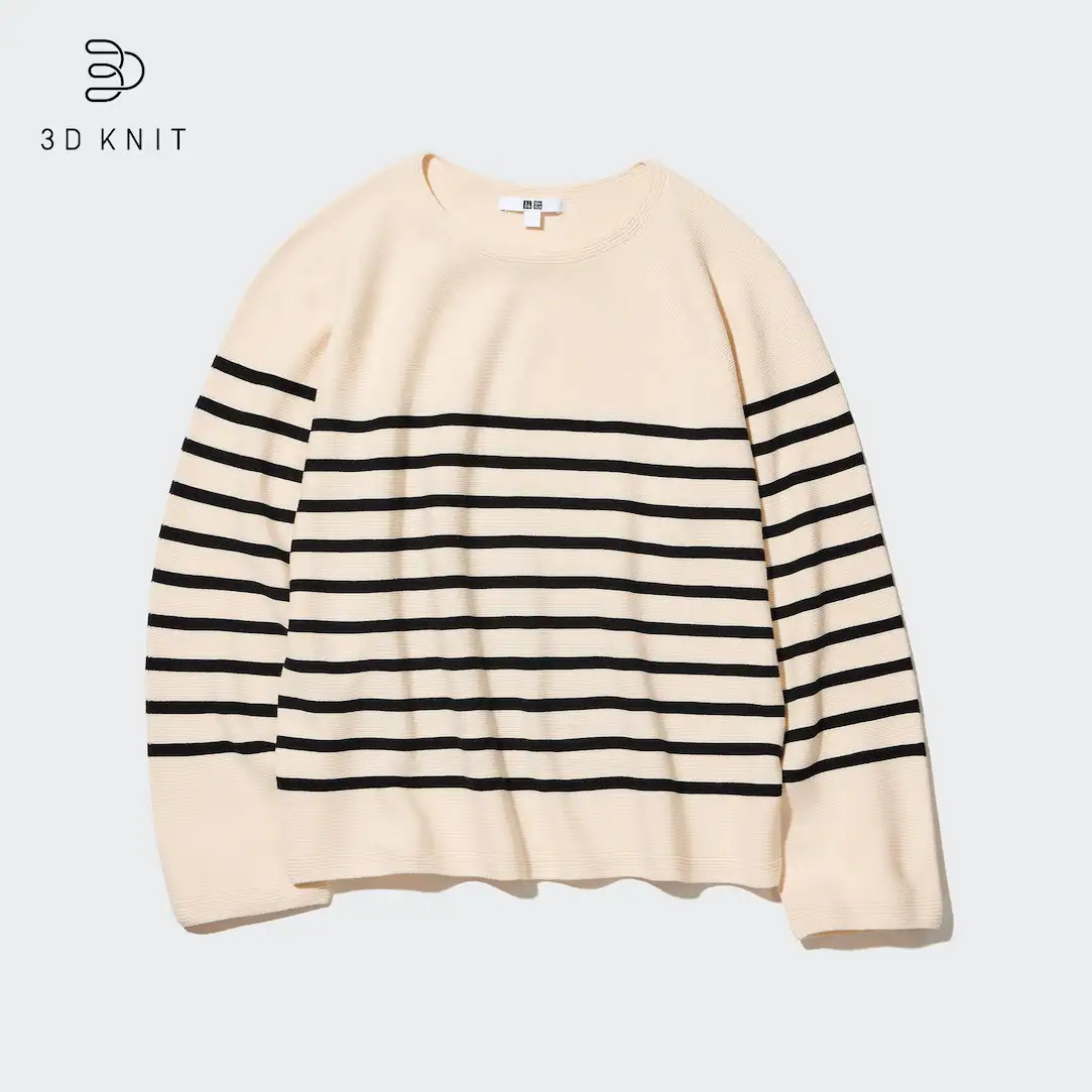 Maglione Cotone Punto 3D Senza Cuciture A Righe Girocollo | Uniqlo IT
