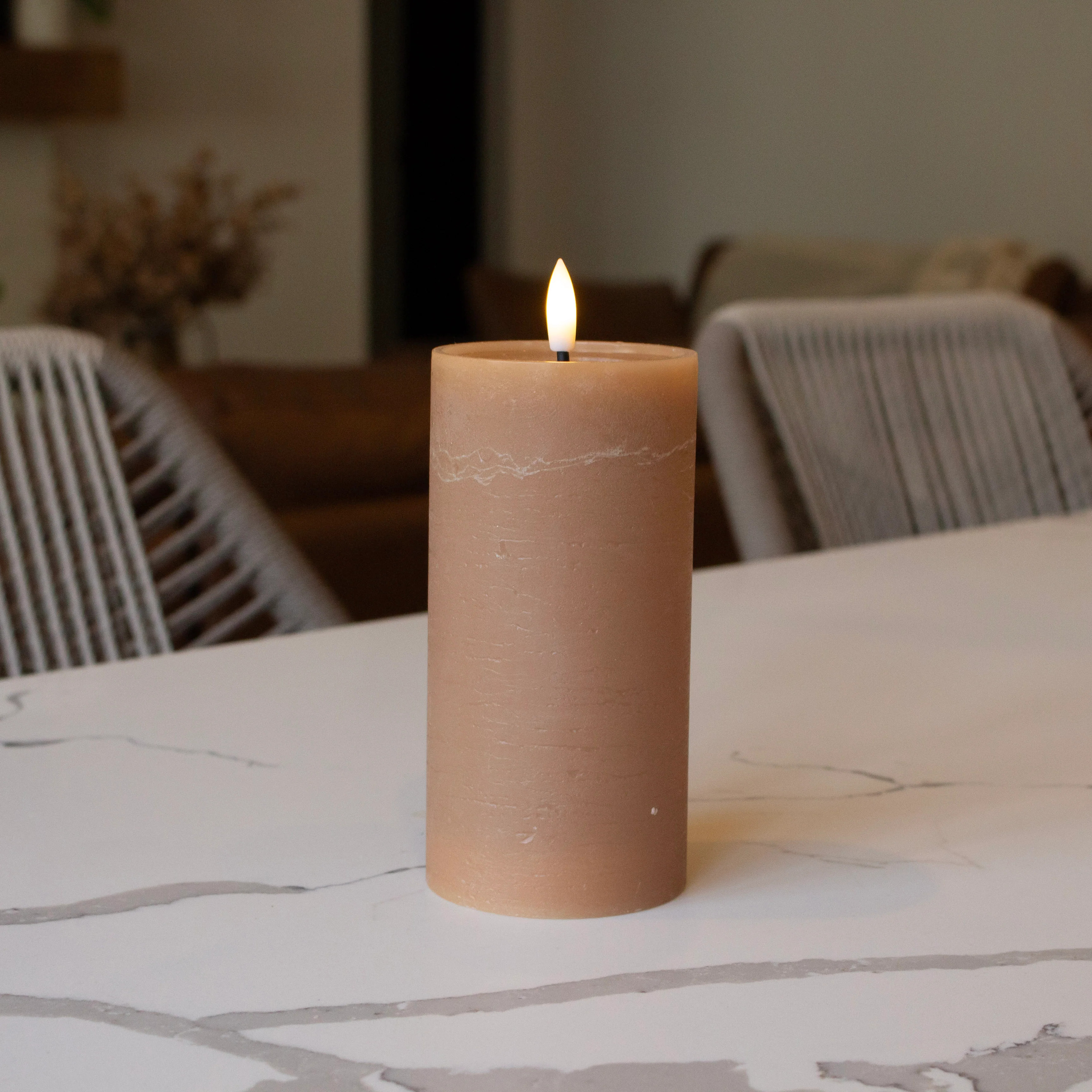 Taupe Flameless Pillar Candle | 6" x 3" | MJHome