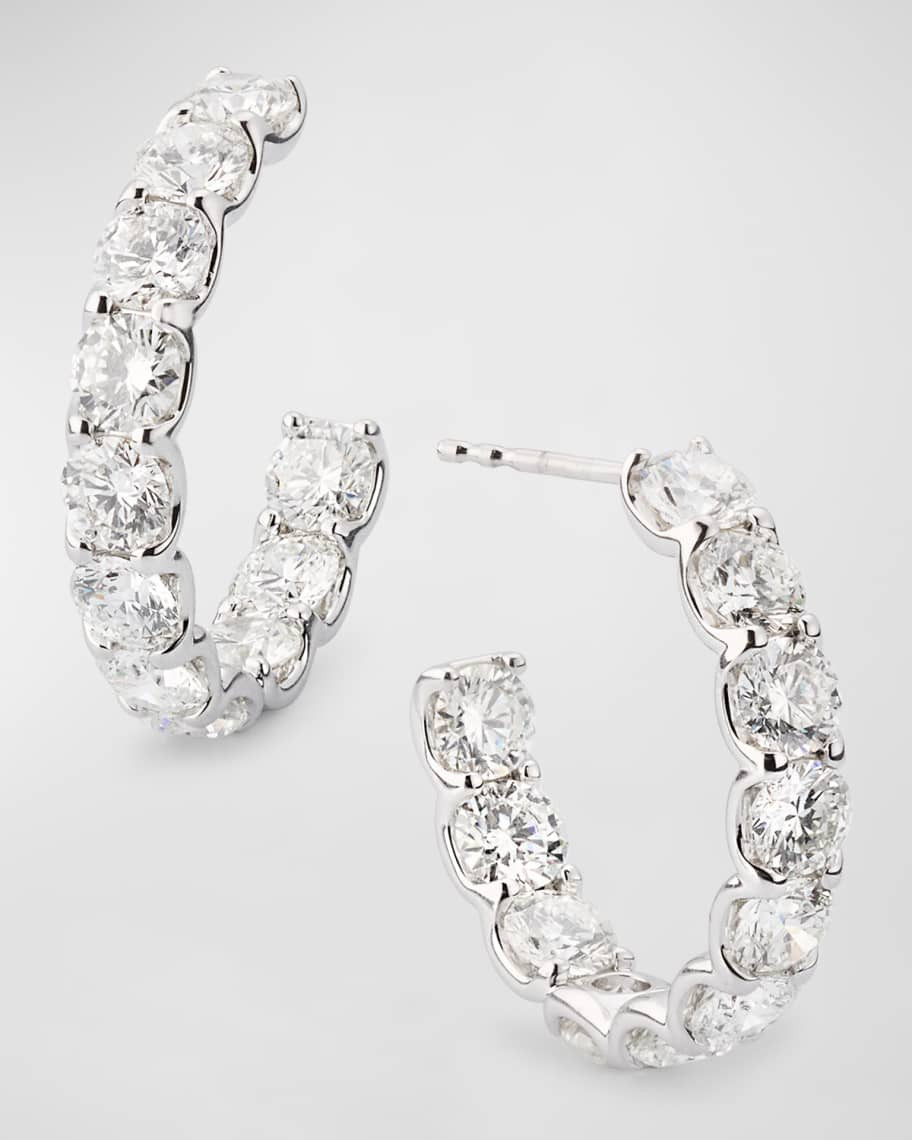 18K White Gold Inside Out Diamond Hoop Earrings, 7.92tcw, 1"L | Neiman Marcus