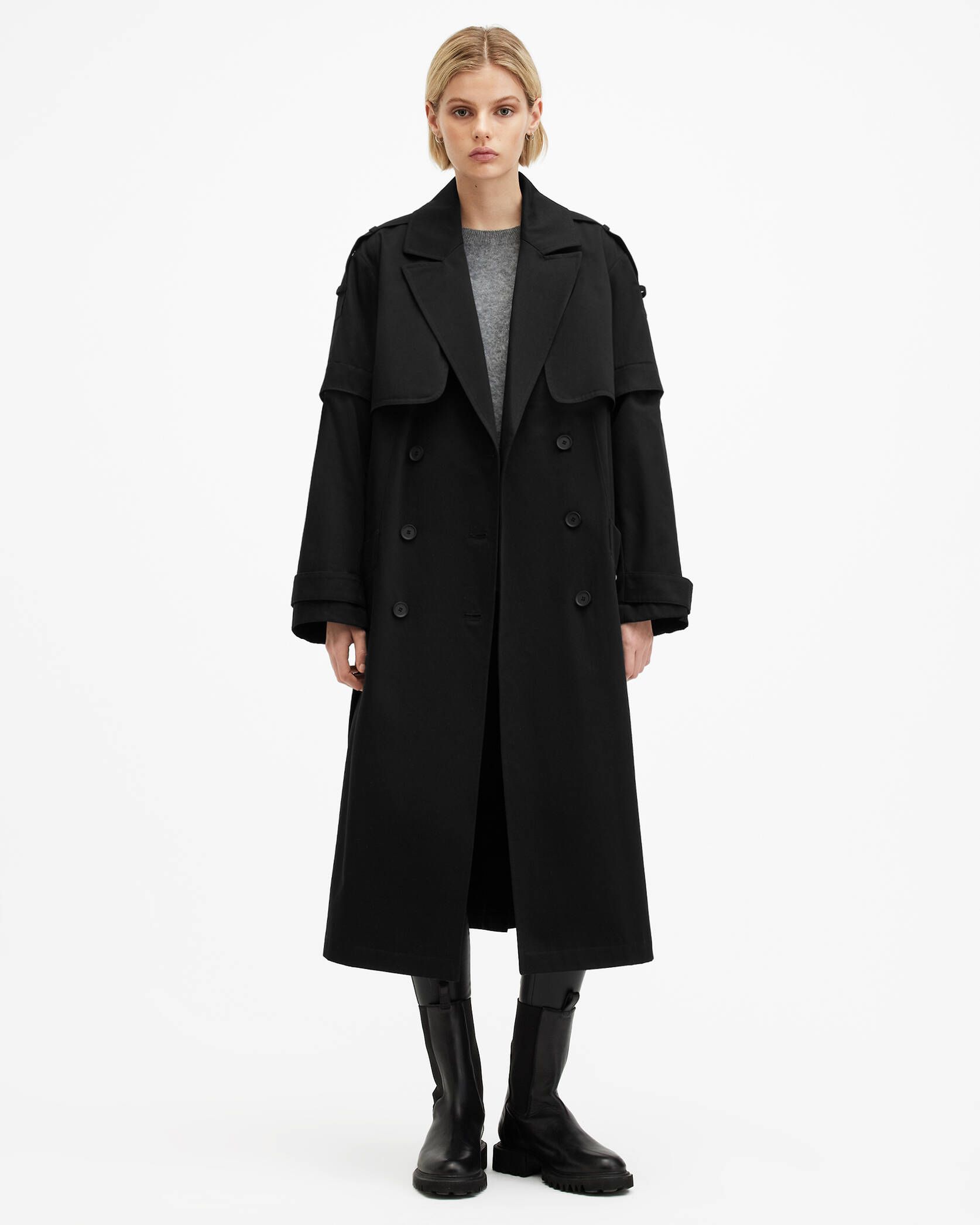 Clyde Trench Coat With Removable Sleeves Black | ALLSAINTS | AllSaints UK