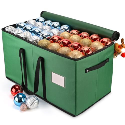 Keten Christmas Ornament Storage, Ornament Storage Box Fits 128 Holiday Ornaments 3-Inch,with Adjustable Dividers & Pockets, Dual Zipper Closure, 600D Tear-Proof Fabric (Green) | Amazon (US)