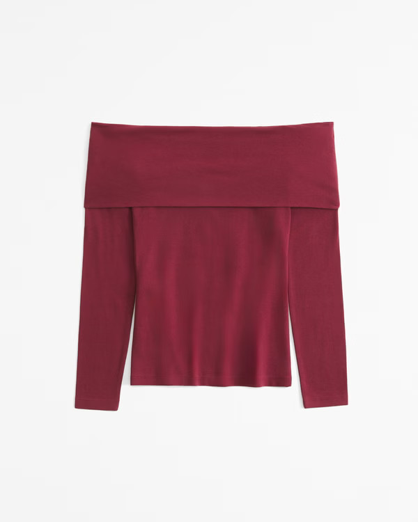 Long-Sleeve Cotton-Blend Seamless Fabric Tuckable Off-The-Shoulder Top | Abercrombie & Fitch (UK)